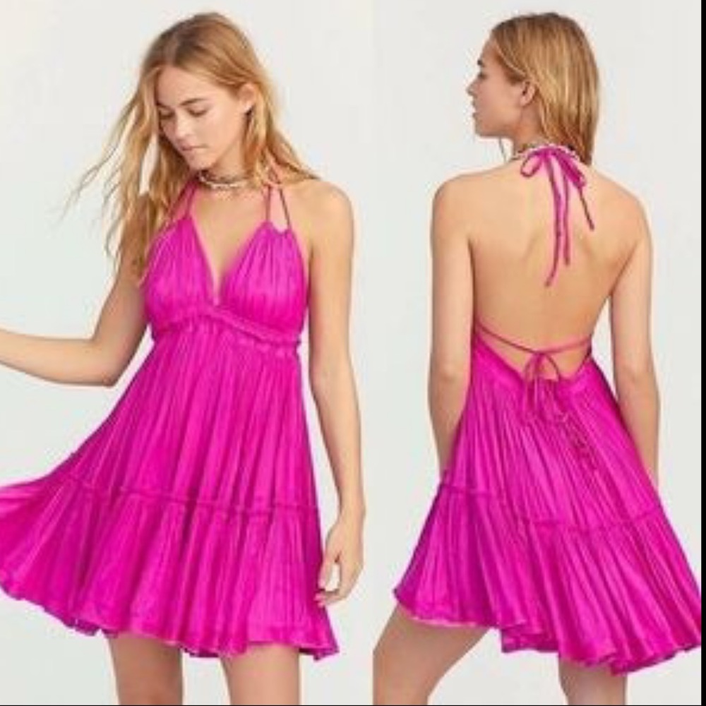 Free People 100 Degrees Of Shine Hot Pink Summer Dress Boho